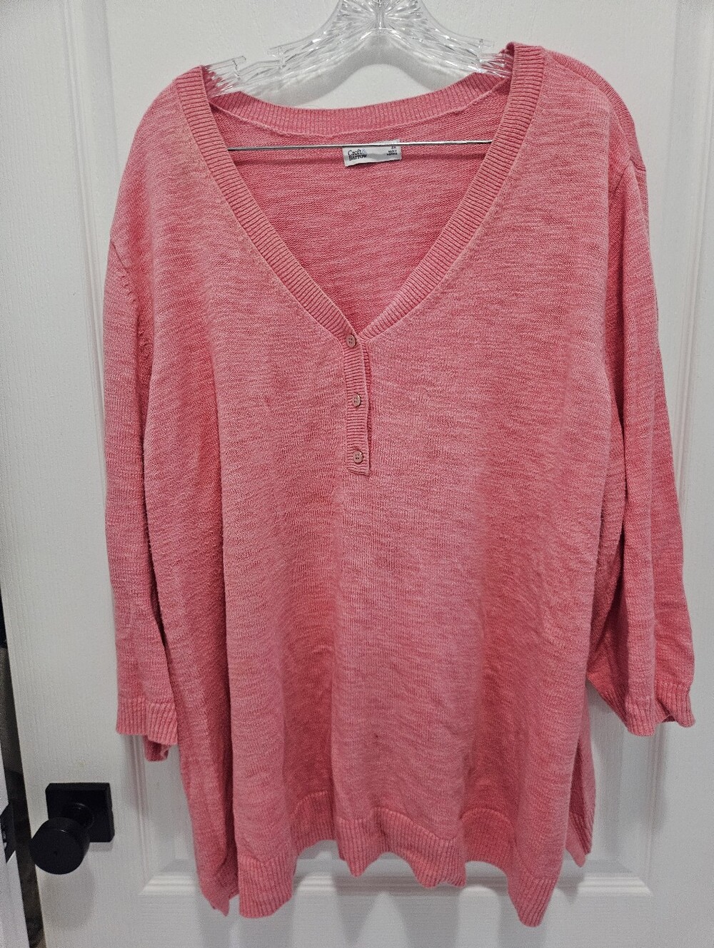 Croft And Barrow 3x Pink Cotton Sweater 3/4 Sleeves Button Details